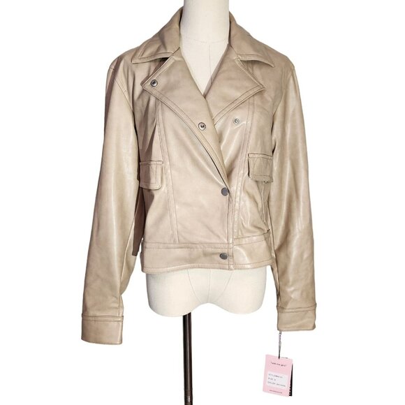 Avec Les Filles Faux Ever Leather Moto Jacket In Sahara New With Tags Women's S - Picture 5 of 16